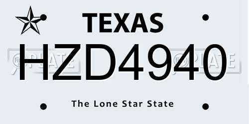 HZD4940 Texas License Plate