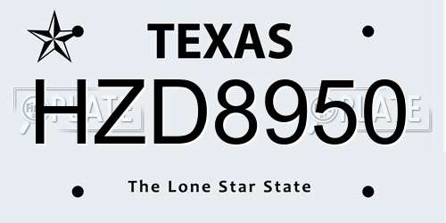 HZD8950 Texas License Plate