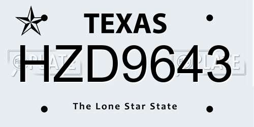 HZD9643 Texas License Plate