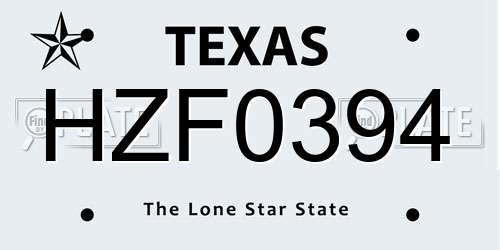 HZF0394 Texas License Plate
