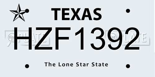 HZF1392 Texas License Plate