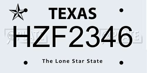 HZF2346 Texas License Plate