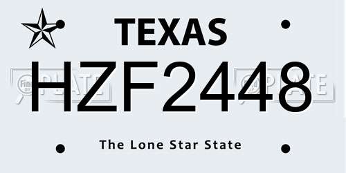 HZF2448 Texas License Plate