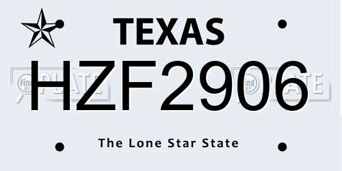 HZF2906 Texas License Plate