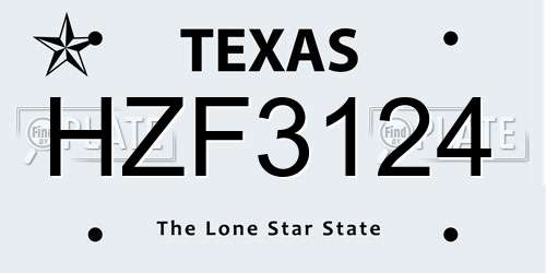 HZF3124 Texas License Plate