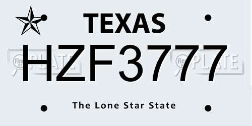 HZF3777 Texas License Plate