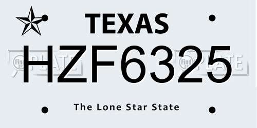 HZF6325 Texas License Plate