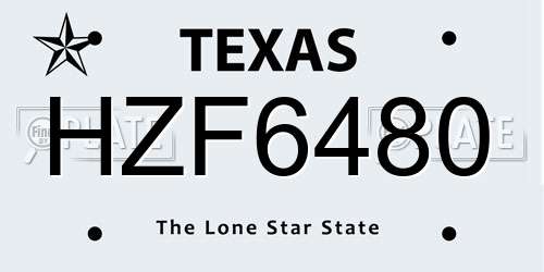 HZF6480 Texas License Plate
