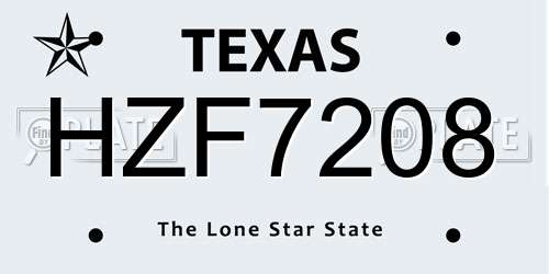 HZF7208 Texas License Plate