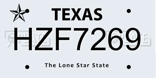 HZF7269 Texas License Plate
