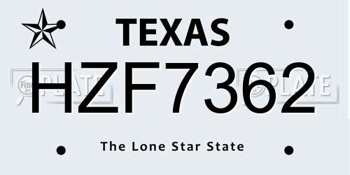 HZF7362 Texas License Plate