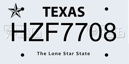 HZF7708 Texas License Plate