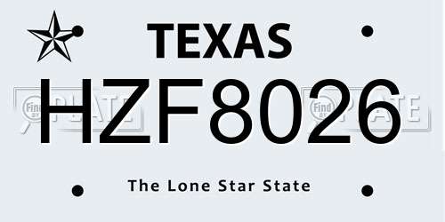 HZF8026 Texas License Plate