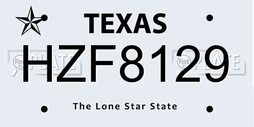 HZF8129 Texas License Plate