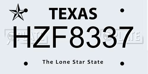 HZF8337 Texas License Plate