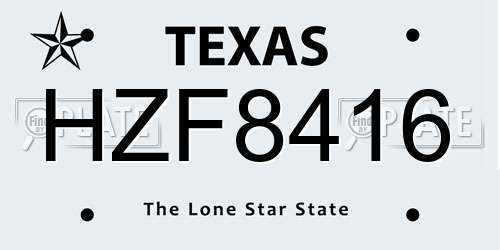 HZF8416 Texas License Plate