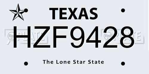 HZF9428 Texas License Plate