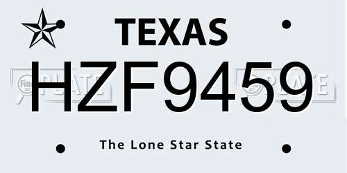 HZF9459 Texas License Plate