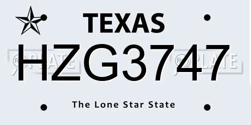 HZG3747 Texas License Plate