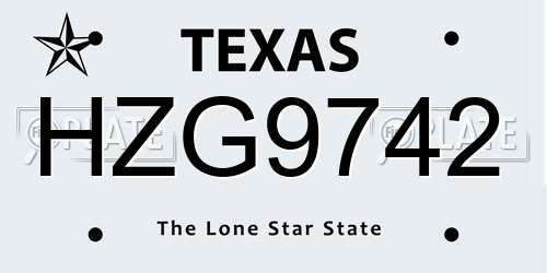 HZG9742 Texas License Plate
