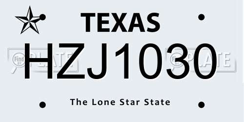 HZJ1030 Texas License Plate