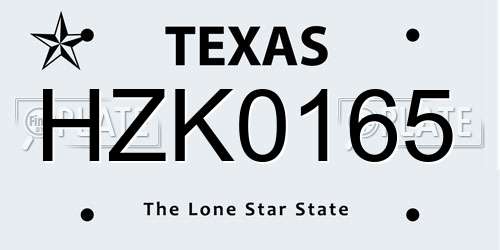 HZK0165 Texas License Plate