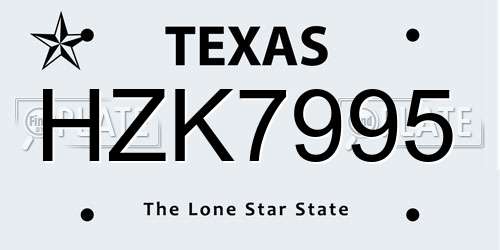 HZK7995 Texas License Plate