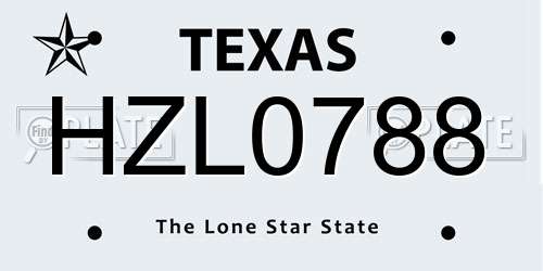 HZL0788 Texas License Plate
