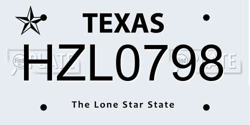 HZL0798 Texas License Plate