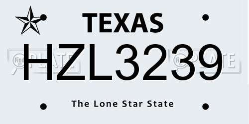 HZL3239 Texas License Plate