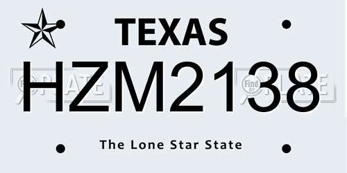 HZM2138 Texas License Plate