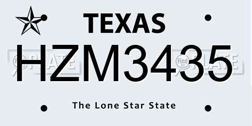 HZM3435 Texas License Plate