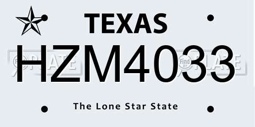 HZM4033 Texas License Plate