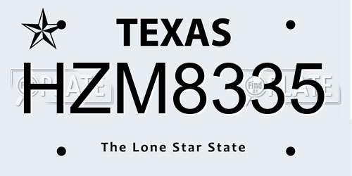 HZM8335 Texas License Plate