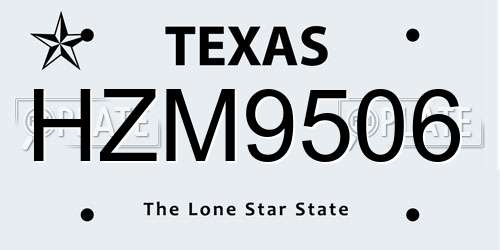 HZM9506 Texas License Plate
