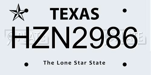 HZN2986 Texas License Plate