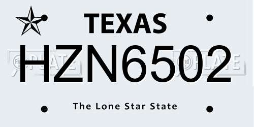 HZN6502 Texas License Plate