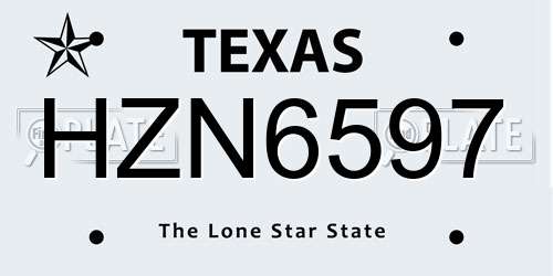 HZN6597 Texas License Plate