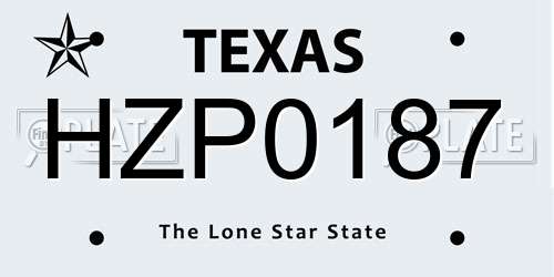 HZP0187 Texas License Plate