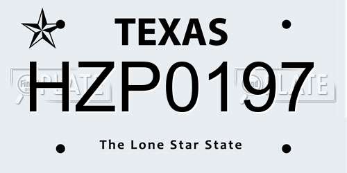 HZP0197 Texas License Plate