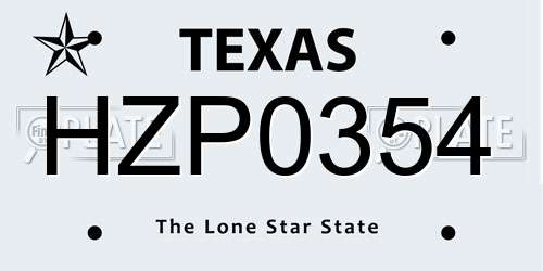 HZP0354 Texas License Plate
