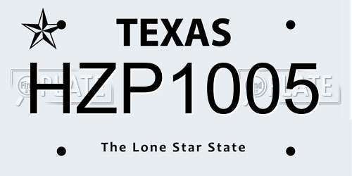 HZP1005 Texas License Plate