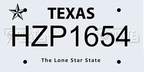 HZP1654 Texas License Plate