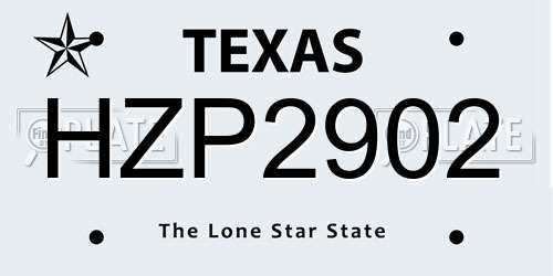 HZP2902 Texas License Plate