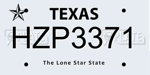 HZP3371 Texas License Plate