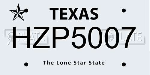 HZP5007 Texas License Plate