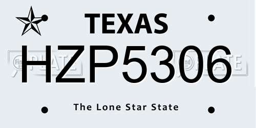 HZP5306 Texas License Plate