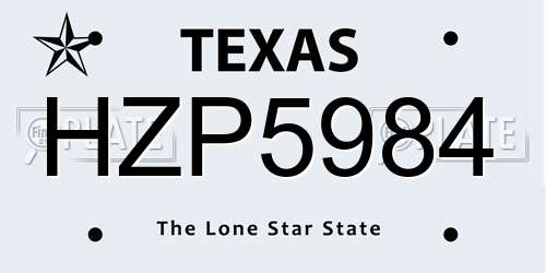 HZP5984 Texas License Plate
