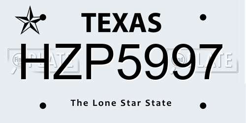 HZP5997 Texas License Plate