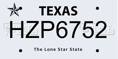 HZP6752 Texas License Plate